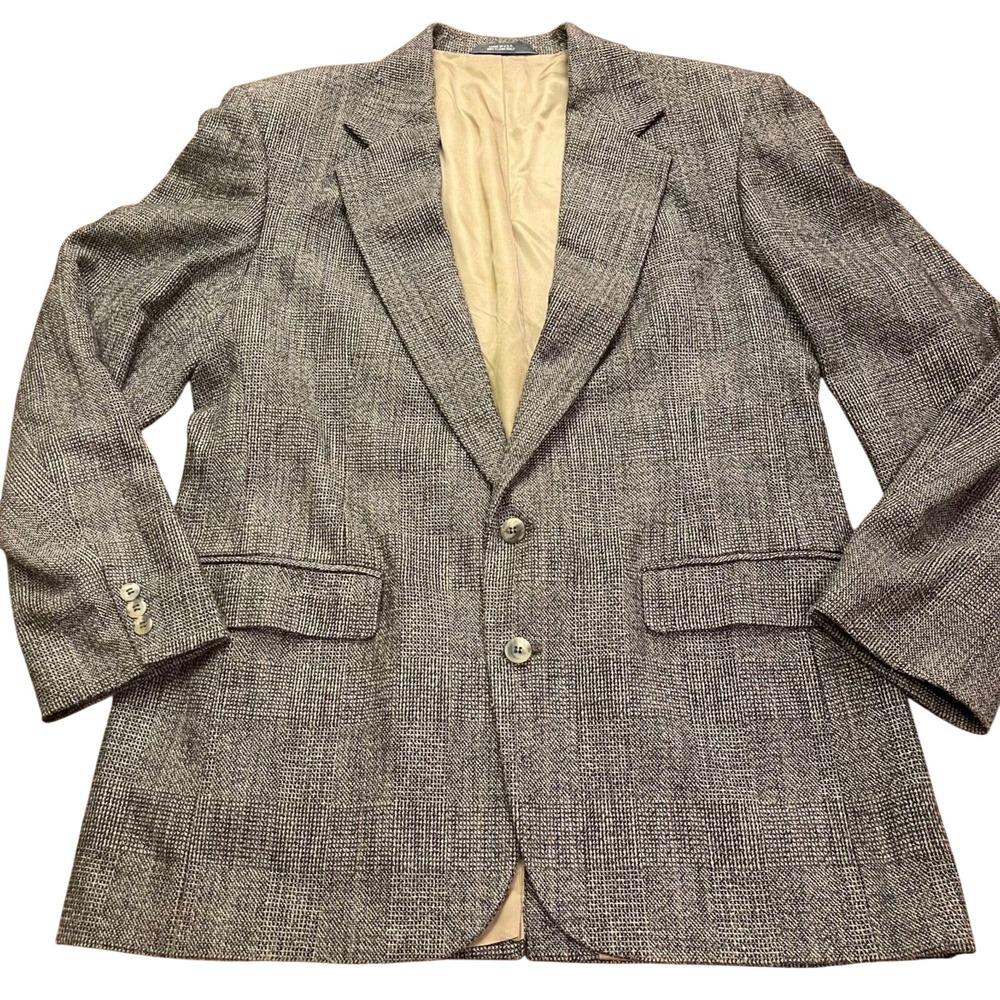 Haggar Gallery Brown Tweed Sport Coat Blazer Mens 46R Two Button Single Breasted